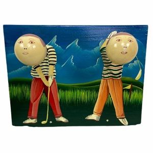 Golf golfing ball wood plaque bag holder painted
